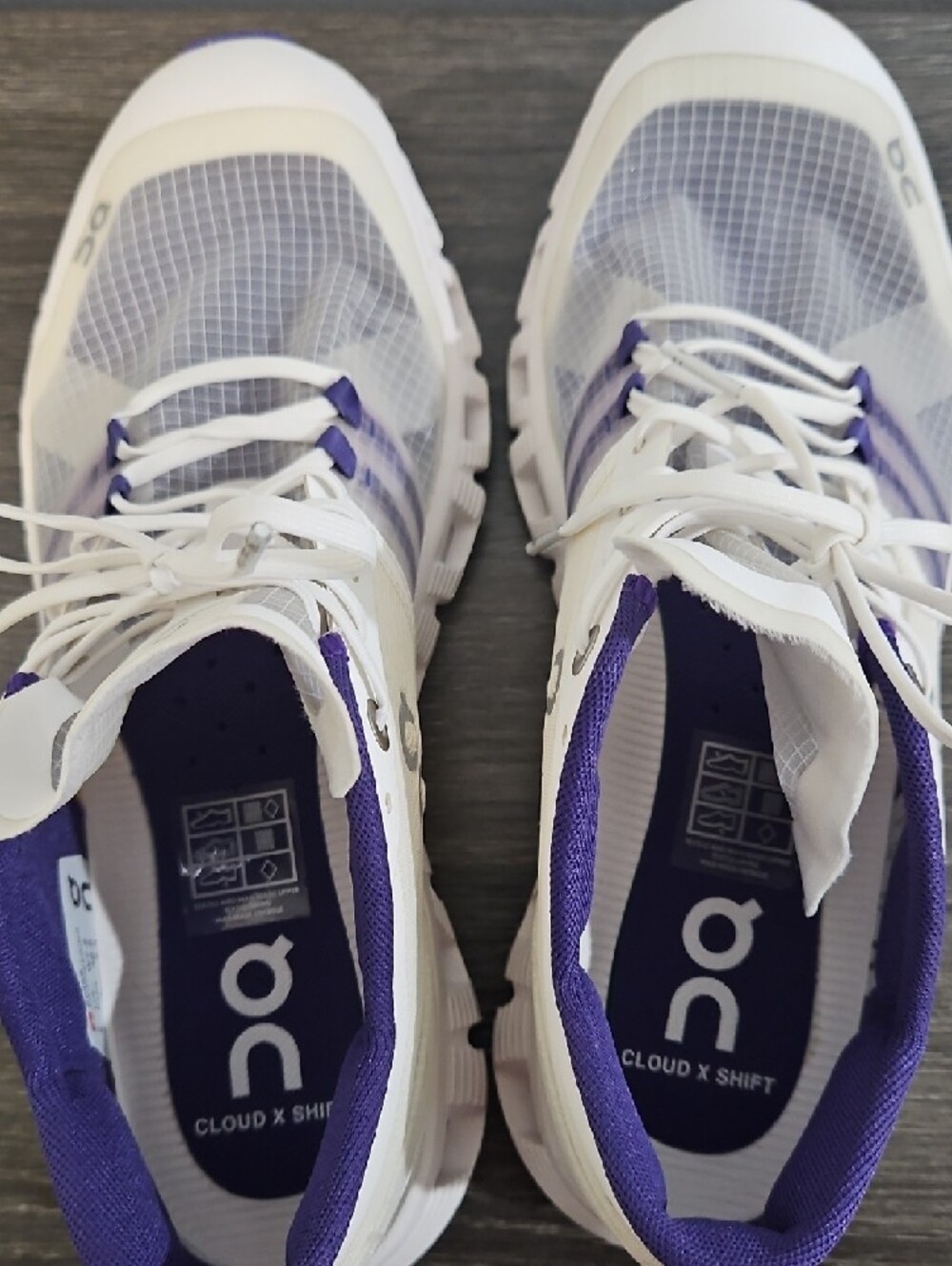 On Running Women's Cloud Shift White and Purple Cloud Running Sneakers - Picture 3 of 6